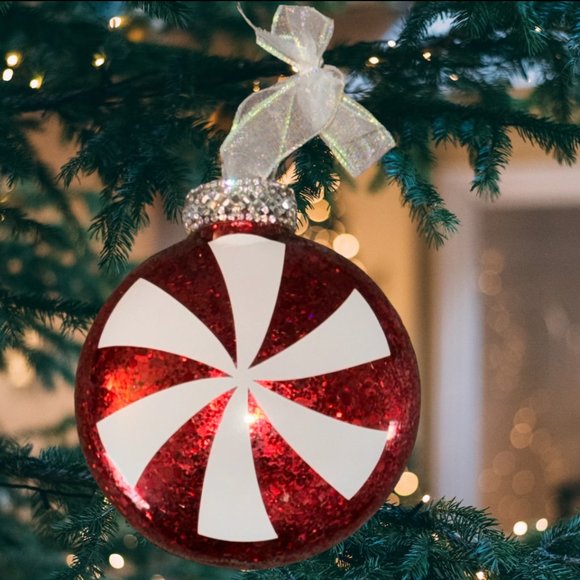 Peppermint Candy Glitter Handmade Christmas Tree Ornaments, Sparkling Crystals - Picture 11 of 16